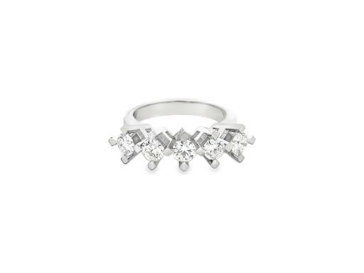 18K White Gold Ring with Five Natural Round Diamonds in Individual Four-Prong Settings